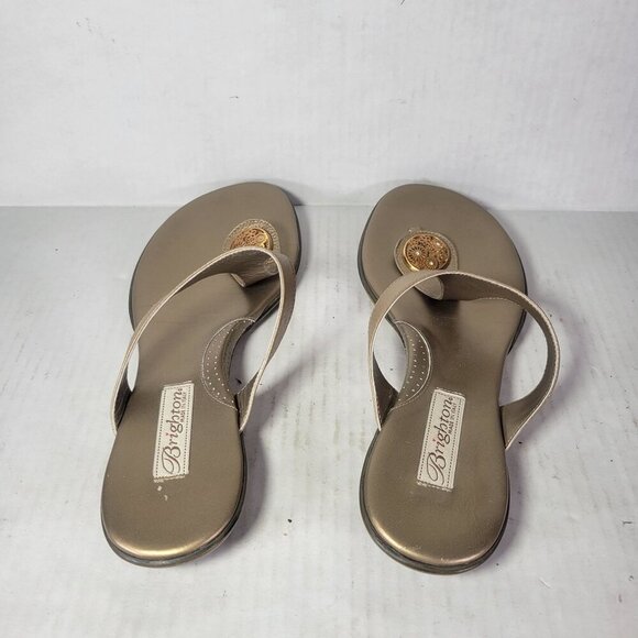 Brighton Women Gold Pansy Comfortable Ornate Thong Leather Sandals Size 9 - Picture 3 of 7